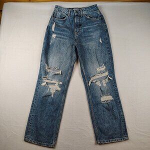 Zara Mom Jeans High-Rise Straight Distressed Ripped Sz 6